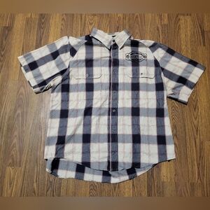 Harley Davidson Men’s XL Tan Gray Plaid Short Sleeve Button-Up Shirt Biker